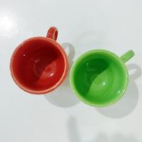 Vintage Fiestaware Classic Tea Cups, Set of Two, Flamingo and Chartreuse Fiestaware Ceramic Cups