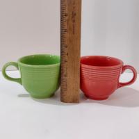 Vintage Fiestaware Classic Tea Cups, Set of Two, Flamingo and Chartreuse Fiestaware Ceramic Cups