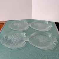 Vintage Arcoroc Poisson Clear Fish Shaped Dinner Plates, Set of Four