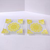 Vintage Colony Indiana Glass Yellow Flower Square Glass Appetizer Dessert Plates, Set of 2, MCM 1960's Servingware