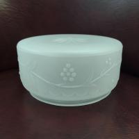 Vintage Milk Glass Shallow Drum Ceiling Light Cover with Raised Floral Design