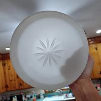 Vintage Milk Glass Shallow Drum Ceiling Light Cover with Raised Floral Design