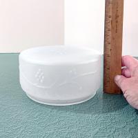 Vintage Milk Glass Shallow Drum Ceiling Light Cover with Raised Floral Design