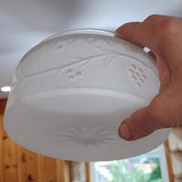 Vintage Milk Glass Shallow Drum Ceiling Light Cover with Raised Floral Design