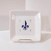 Vintage Fleur de Lis 8 Inch Square Plate, Faiencerie de Pornic Fleur de Lys Plate