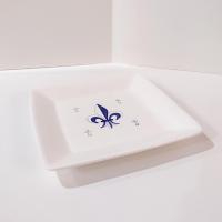 Vintage Fleur de Lis 8 Inch Square Plate, Faiencerie de Pornic Fleur de Lys Plate