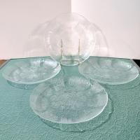 Vintage Arcoroc Fleur 9 Inch Luncheon Salad Plates, Set of 4, Clear Floral Tempered Glass Plates