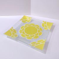 Vintage Colony Indiana Glass Yellow Flower Square Glass Platter, MCM 1960's Servingware