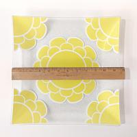 Vintage Colony Indiana Glass Yellow Flower Square Glass Platter, MCM 1960's Servingware