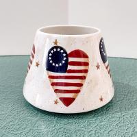 Vintage Home Interiors Heart Flag Ceramic Candle Shade Jar Topper, Americana Patriotic Decor