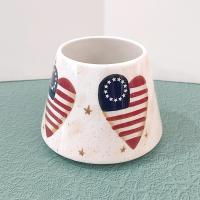 Vintage Home Interiors Heart Flag Ceramic Candle Shade Jar Topper, Americana Patriotic Decor