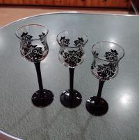 Partylite Forbidden Trio P91307 Stemmed Black Damask Votive Candle Holders, Set of Three, Discontinued Partylite Pattern