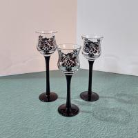Partylite Forbidden Trio P91307 Stemmed Black Damask Votive Candle Holders, Set of Three, Discontinued Partylite Pattern