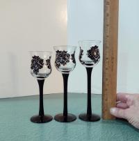 Partylite Forbidden Trio P91307 Stemmed Black Damask Votive Candle Holders, Set of Three, Discontinued Partylite Pattern
