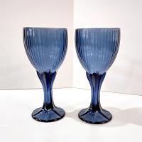 Vintage Fostoria Monet Dark Blue Wine Glasses, Set of Two