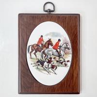 Vintage Horses and Hounds Fox Hunt Ceramic and Wood Plaques, Set of 2, 1970's Retro Wall Hanging Decor