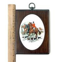 Vintage Horses and Hounds Fox Hunt Ceramic and Wood Plaques, Set of 2, 1970's Retro Wall Hanging Decor