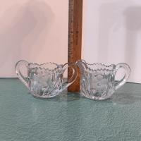 Vintage EAPG Etched Floral Design Open Sugar Bowl And Creamer Set