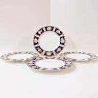 Vintage Mikasa Fish and Shell Cobalt Blue Salad Dessert Bone China Plates, Cathy Hardwick Nautical Beachy Appetizer Plates, Set of Four