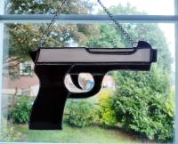 Stained Glass Hand Gun Suncatcher, Custom Colors Available