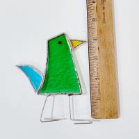Stained Glass Standing Bird, Funky Green Glass Bird Suncatcher, Bird Lover Gift