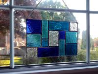 Geometric Mondrian Style Suncatcher, Blue and Clear