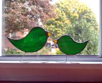 Momma and Baby Standing Stained Glass Bird Set, Custom Colors Available