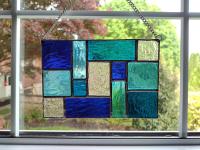 Geometric Mondrian Style Suncatcher, Blue and Clear