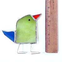 Stained Glass Standing Bird, Funky Green and Blue Glass Bird Suncatcher, Bird Lover Gift, Windowsill Sitter
