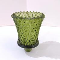 Vintage Homeco Green Diamond Cut Votive Cup Sconce Candle Holder, Home Interiors Glass Pegged Votive Cup