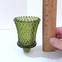 Vintage Homeco Green Diamond Cut Votive Cup Sconce Candle Holder, Home Interiors Glass Pegged Votive Cup