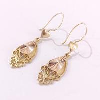 Vintage 22K Gold Filagree Sunburst Dangle Drop Earrings with Heart Accents