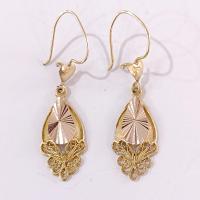 Vintage 22K Gold Filagree Sunburst Dangle Drop Earrings with Heart Accents