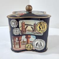 Vintage West Germany Biscuit Tin: World Monuments Design, Decorative Clover Shaped Metal Storage Container Box