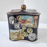 Vintage West Germany Biscuit Tin: World Monuments Design, Decorative Clover Shaped Metal Storage Container Box