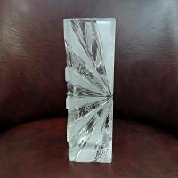 Vintage German Lead Crystal Frosted Sunburst Rectangular Flower Bud Vase