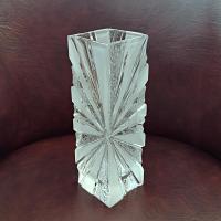 Vintage German Lead Crystal Frosted Sunburst Rectangular Flower Bud Vase