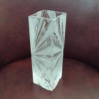 Vintage German Lead Crystal Frosted Sunburst Rectangular Flower Bud Vase