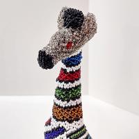 Vintage Mexican Folk Art Hand Crafted Glass Bead Wooden Giraffe Figurine