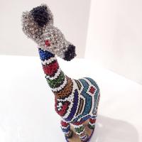 Vintage Mexican Folk Art Hand Crafted Glass Bead Wooden Giraffe Figurine