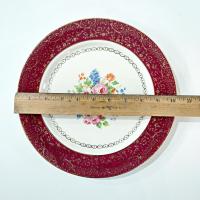 Vintage Southern Potteries Inc Royal Rajah Maroon Floral 22K Gold Dinner Plates, Set of 2