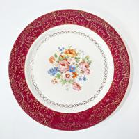 Vintage Southern Potteries Inc Royal Rajah Maroon Floral 22K Gold Dinner Plates, Set of 2