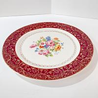 Vintage Southern Potteries Inc Royal Rajah Maroon Floral 22K Gold Dinner Plates, Set of 2
