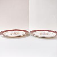 Vintage Southern Potteries Inc Royal Rajah Maroon Floral 22K Gold Dinner Plates, Set of 2