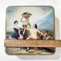Vintage Francisco de Goya La Vendimia Large Square Tin Storage Container, Decorative Cookie Tin