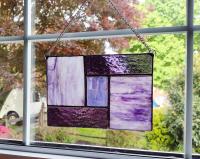 Geometric Mondrian Style Suncatcher, Purple Cathedral and Opalescent Glass