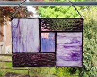 Geometric Mondrian Style Suncatcher, Purple Cathedral and Opalescent Glass