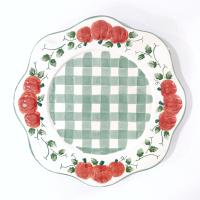Vintage Green Gingham Plaid and Pumpkin Ceramic Jar Candle Shade and Plate Set, Fall Large Candle Topper