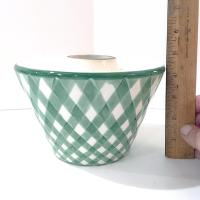 Vintage Green Gingham Plaid and Pumpkin Ceramic Jar Candle Shade and Plate Set, Fall Large Candle Topper