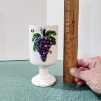 Vintage Hand Painted Ceramic Grape Cluster Goblets, Set of Two, Grape Wine Glasses Chalices